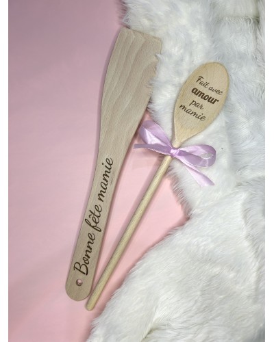 Set d'ustensiles en bois personnalisé – Spatule et cuillère gravées au laser pour toutes les occasions