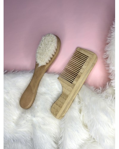 Duo brosse et peigne en bois personnalisable – Gravure prénom