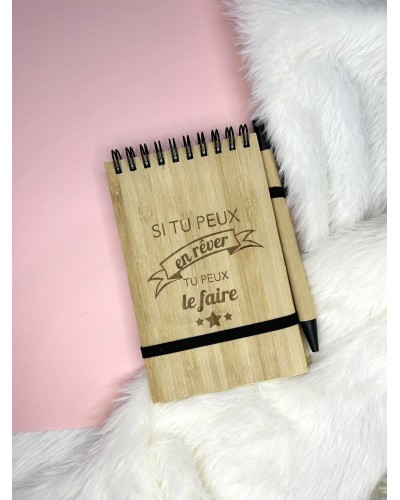 Bloc-notes en bambou A6 personnalisé – Gravure laser – Cadeau éco-responsable et original