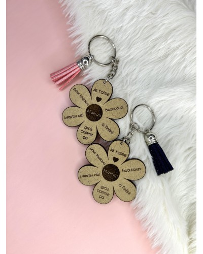 Porte-clé fleur gravé – Spécial fête des mères – Cadeau en bois MDF fait main