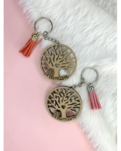 Porte-clé arbre de vie "Maman" – Gravure bois MDF 3 mm – Cadeau fête des mères