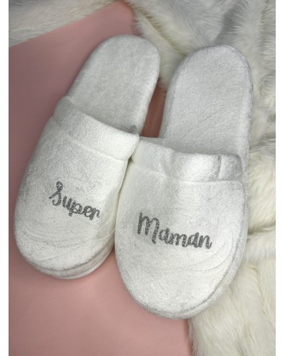 Chaussons Personnalisés Blancs – Cadeau Mariage Personnalisé (Taille Unique 37-40)