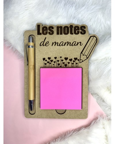 Support de notes en bois "Les notes de maman" avec stylo – Cadeau Fête des Mères original