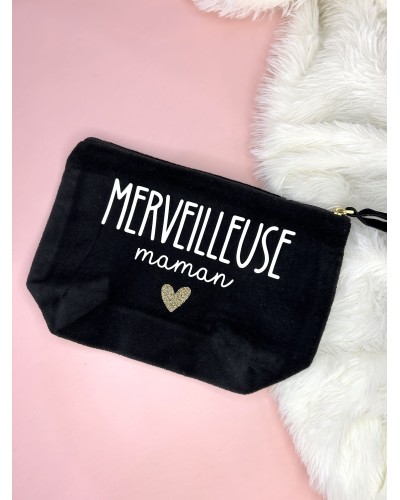 Trousse en velours noire personnalisée – « Merveilleuse maman »