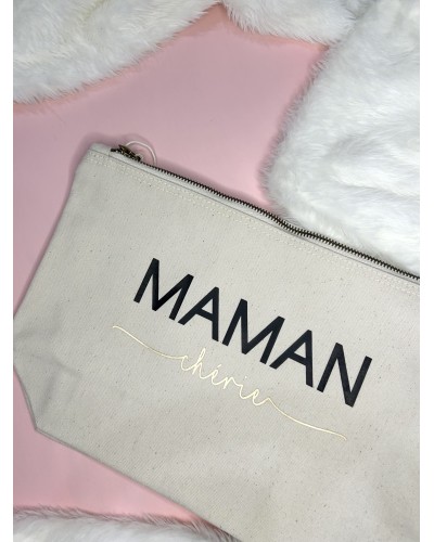Trousse en coton naturel “Maman chérie” – Cadeau personnalisé fête des mères