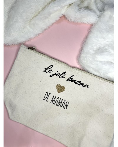 Trousse “Le joli bazar de maman” – Taille M en coton naturel – Cadeau personnalisé fête des mères