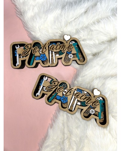 Mot décoratif multicouche « Papa je t’aime » en bois – Cadeau fête des pères