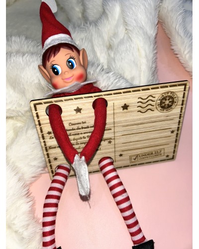 Carte postale en bois – Arrivée des lutins – Peuplier 3 mm personnalisable (vendue sans lutin)