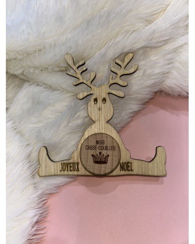 Support en bois pour bouchon de bouteille – Renne ou bonhomme de neige – Gravé “Joyeux Noël”