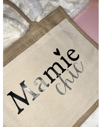 Sac en toile de jute « Mamie chic » avec poche en coton – Élégant et pratique