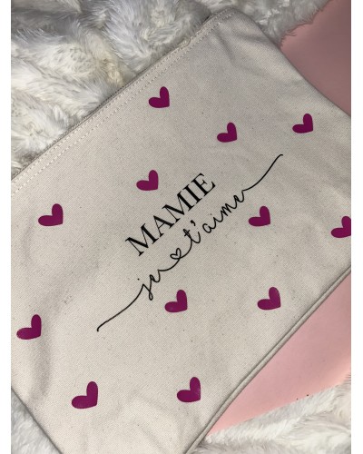 Trousse « Mamie je t’aime » avec cœur rose – Taille L, pratique et pleine d’amour