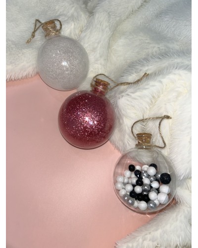 Boule de Noël en verre 8 cm avec bouchon en liège – Personnalisable – Cadeau original et décoratif