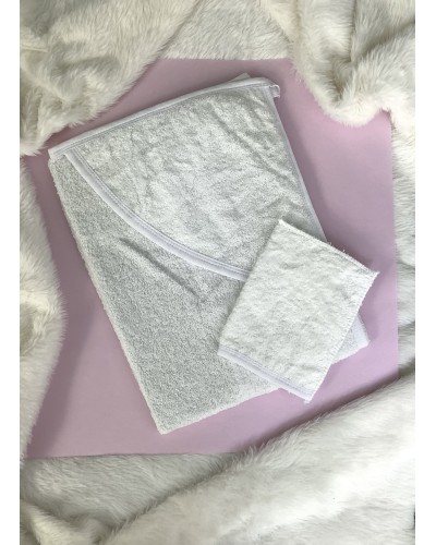 Ensemble cape de bain et gant en coton personnalisable